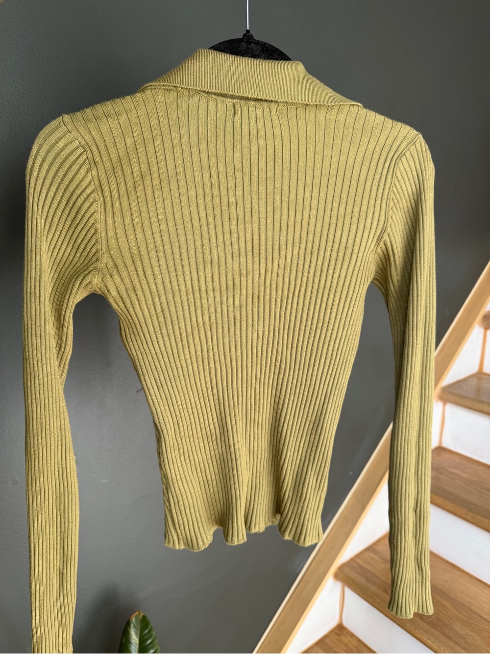 Olive Green Ribbed Collared Shirt - Picture 2 of 3